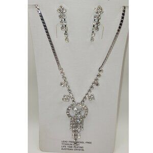 Saint Sammy Austrian Crystal Necklace/Earrings Criss-Cross Pendant Prom Wedding